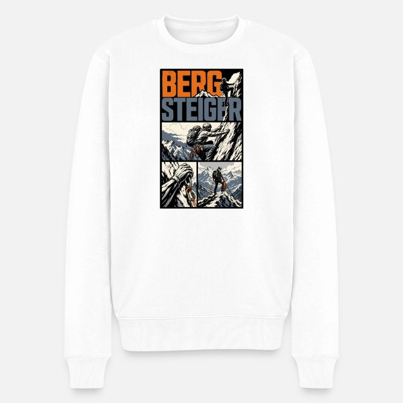 Bergsteiger Abenteuer Comic Design - Männer Premium Bio Pullover - Weiß