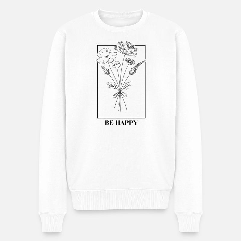 WildeBlumen Linienzeichnung - Männer Premium Bio Pullover - Weiß