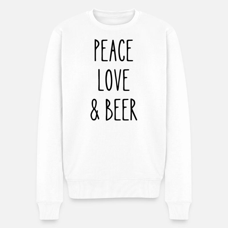 Frieden Liebe und Pizza - Männer Premium Bio Pullover - Weiß