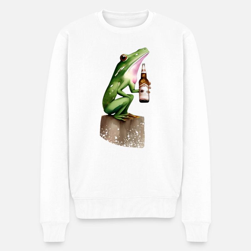Frosch mit Bier - Männer Premium Bio Pullover - Weiß