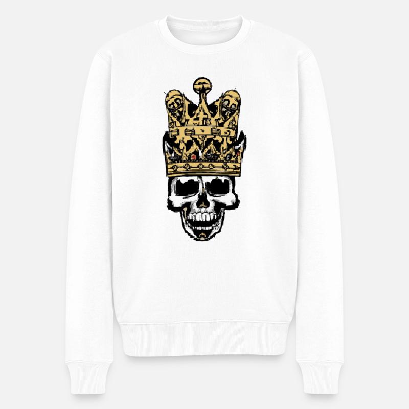 Totenkopf mit Krone - Männer Premium Bio Pullover - Weiß