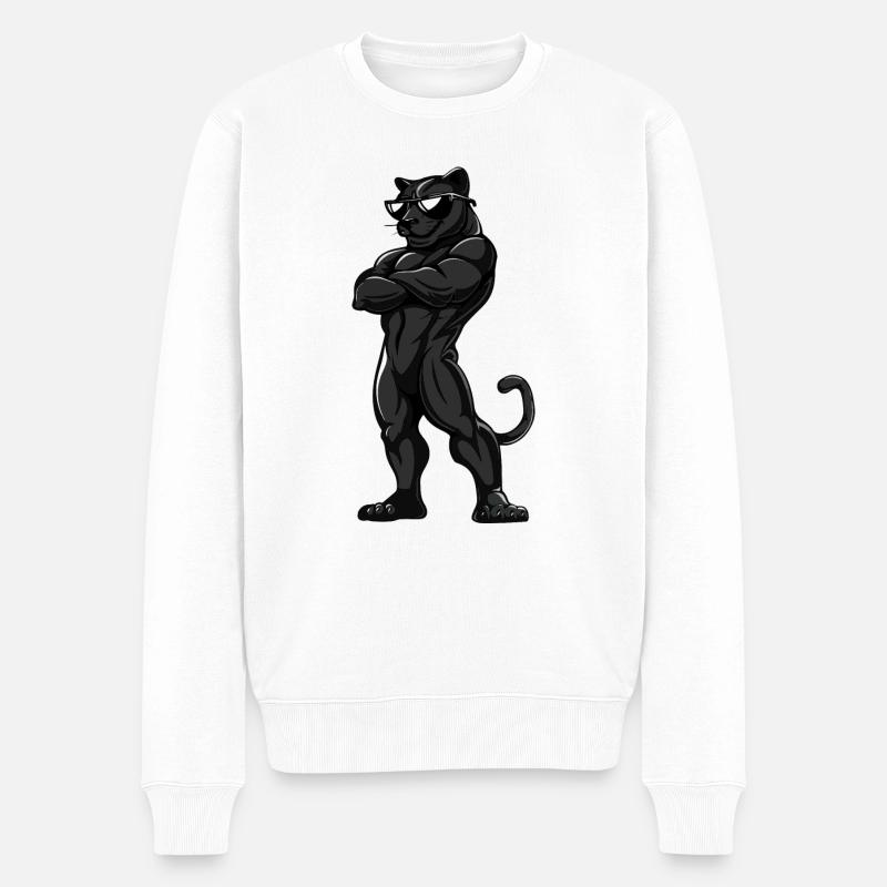 Panther Comic Cool - Männer Premium Bio Pullover - Weiß