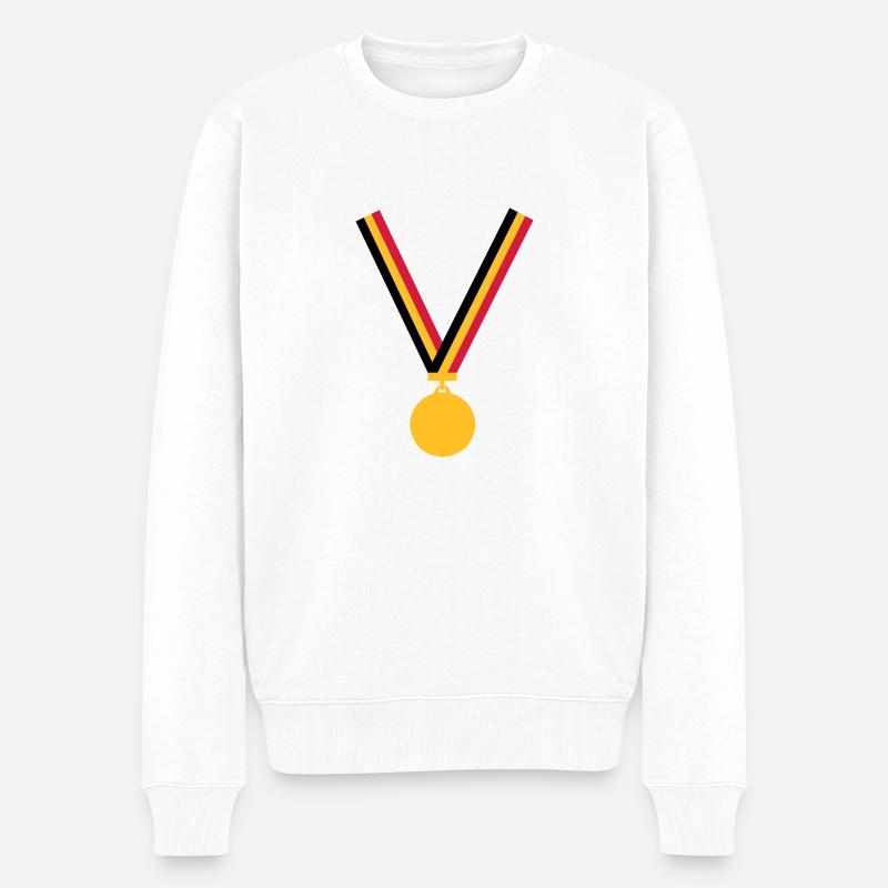 gold_medaille_be_3_clr - Männer Premium Bio Pullover - Weiß