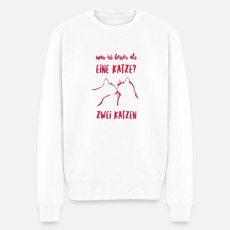 Zwei Katzen Kuss - Männer Premium Bio Pullover - Weiß