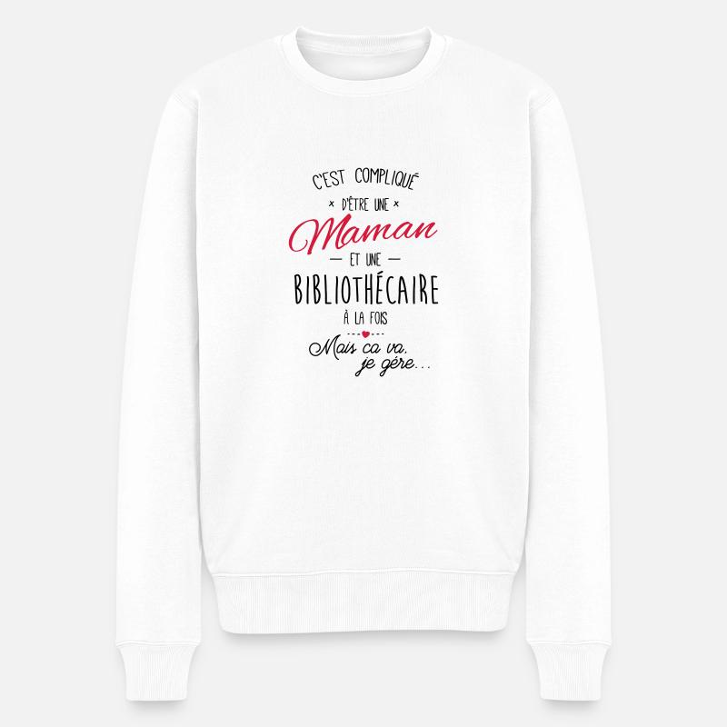maman et Bibliothécaire - Pull Premium bio Homme - blanc