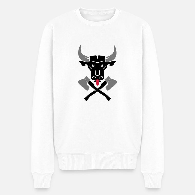 Stierkopf Bullenkopf Logo - Männer Premium Bio Pullover - Weiß
