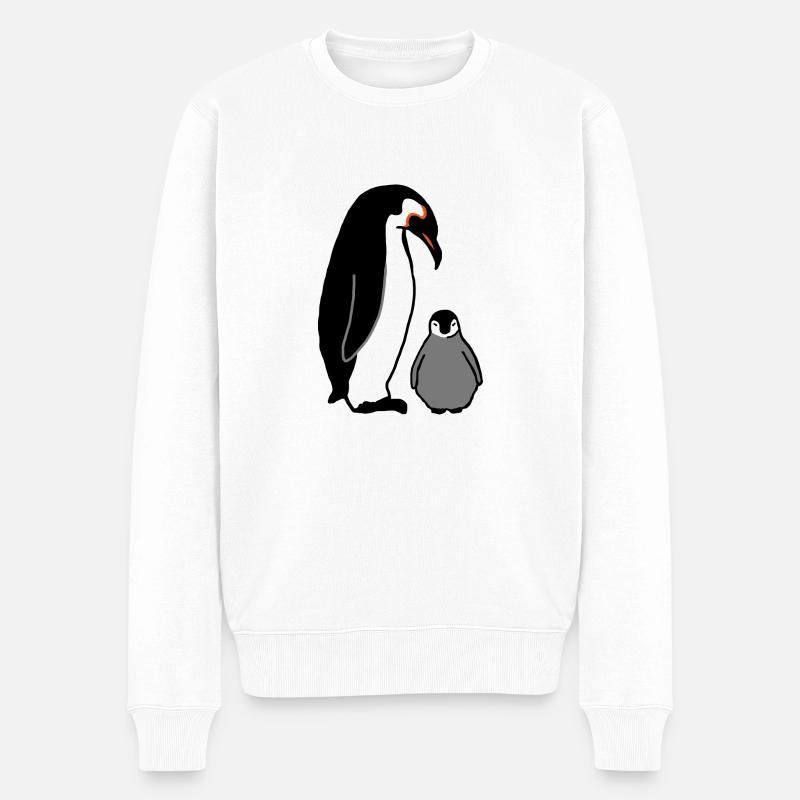 Pinguin mit Baby - Männer Premium Bio Pullover - Weiß
