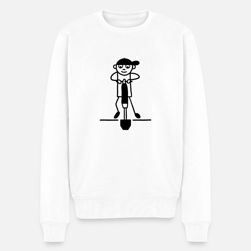 Straßenarbeiter mit Presslufthammer - Männer Premium Bio Pullover - Weiß