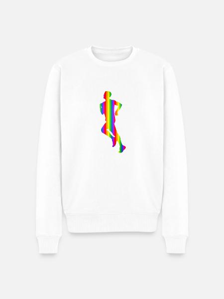 Bunter Läufer Regenbogen - Männer Premium Bio Pullover - Weiß