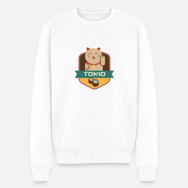 Katze in Tokyo - Männer Premium Bio Pullover - Weiß