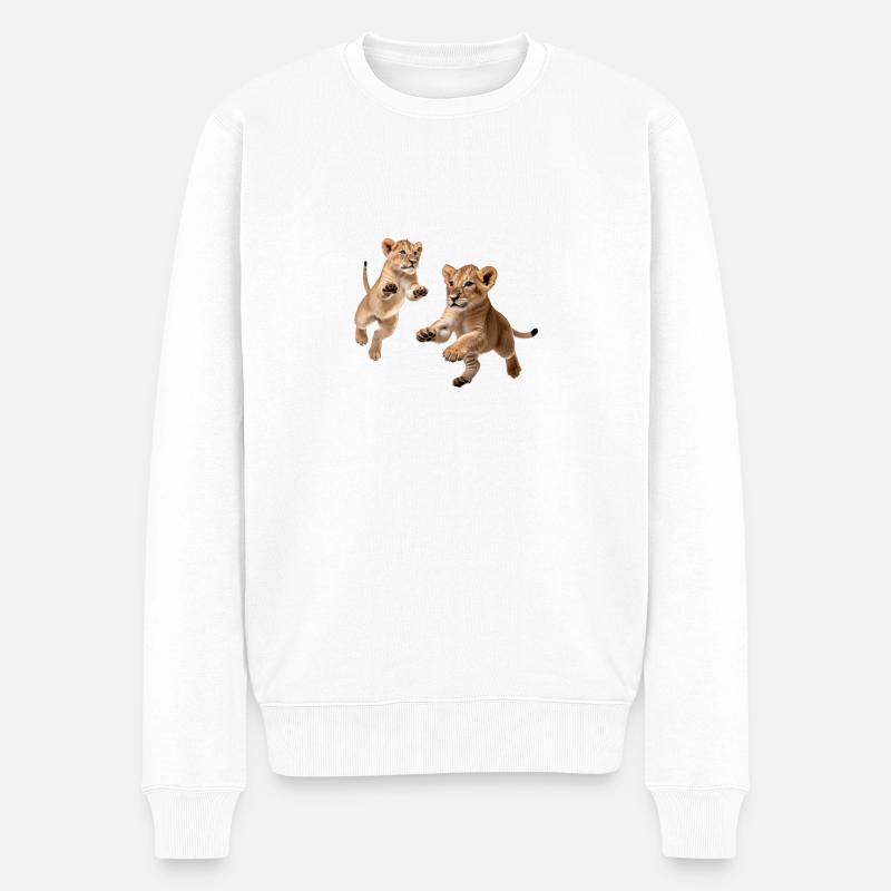 Löwenbabys - Männer Premium Bio Pullover - Weiß