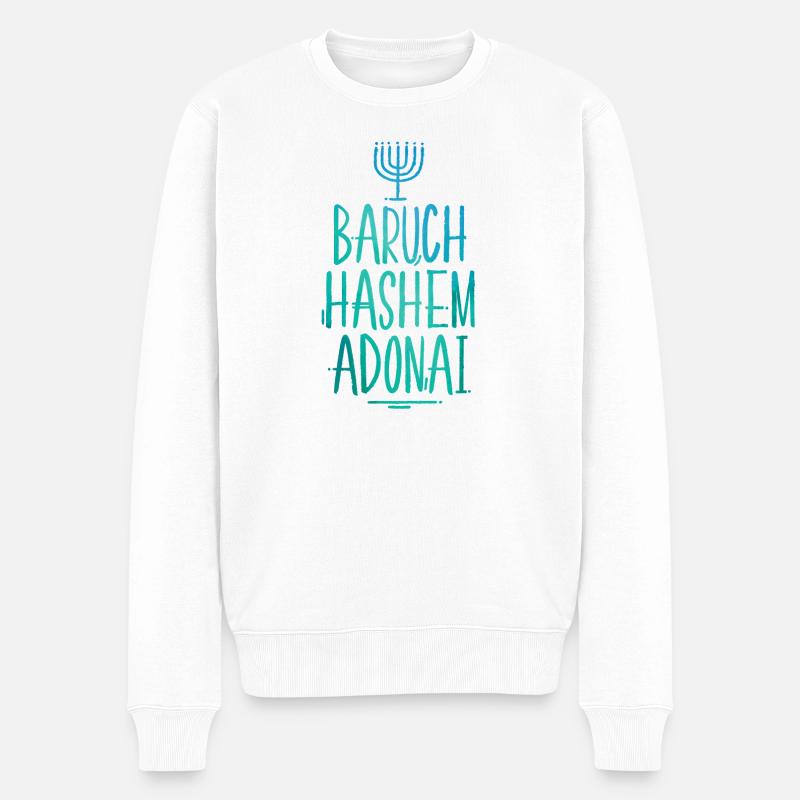 Baruch Hashem Adonai - Männer Premium Bio Pullover - Weiß