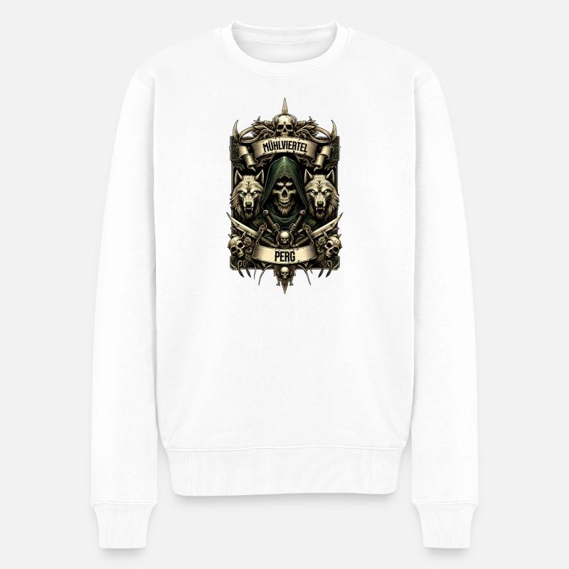 Cooles Mühlviertel Design - Perg - Männer Premium Bio Pullover - Weiß