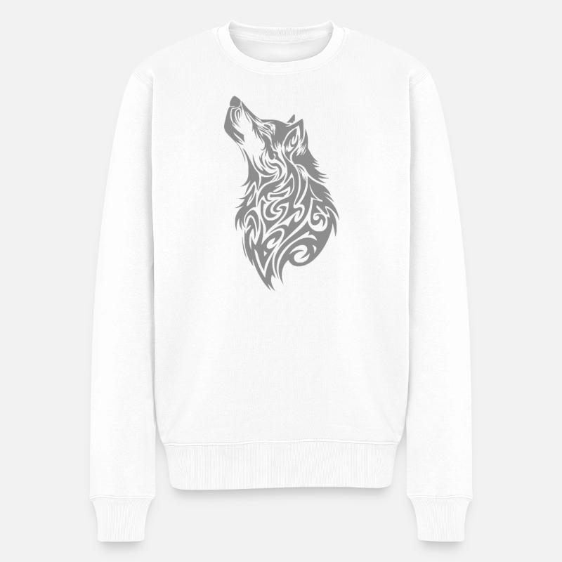 Nordischer Wolf Tribal Tattoo - Männer Premium Bio Pullover - Weiß