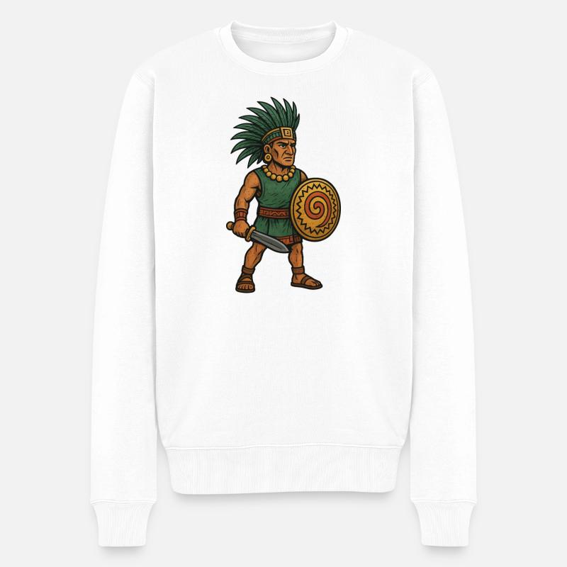 Krieger mit grüner Federkrone und Schild - Männer Premium Bio Pullover - Weiß