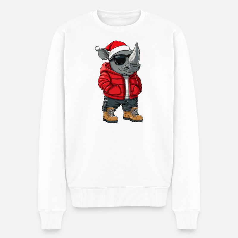 Nashorn Weihnachten Winter - Männer Premium Bio Pullover - Weiß