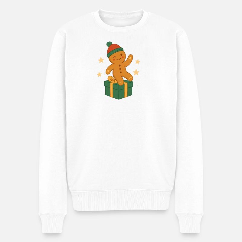 Lebkuchenfigur auf Geschenkbox - Männer Premium Bio Pullover - Weiß