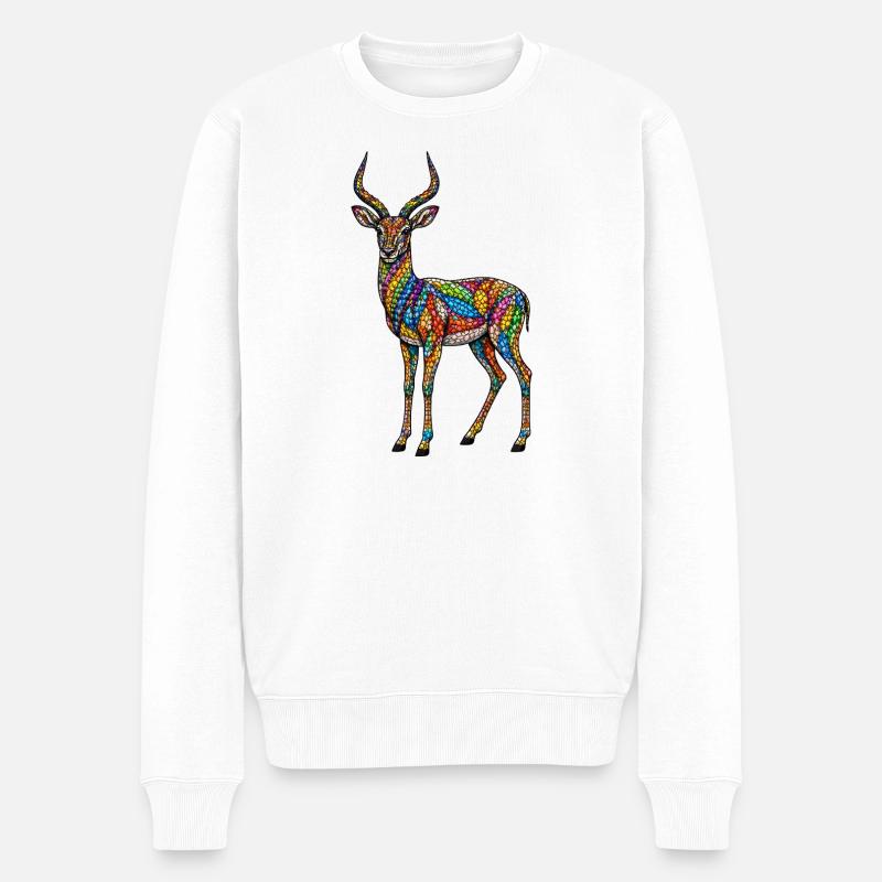 Bunte Antilope im Mosaik Stil - Männer Premium Bio Pullover - Weiß