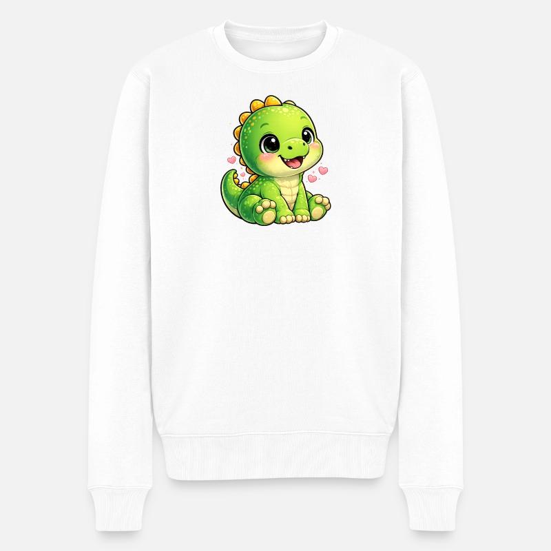 Kleiner Dino Herzchen Kuscheltier - Männer Premium Bio Pullover - Weiß