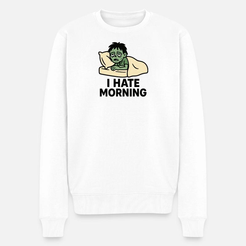 Zombiemorgenmuffel im Bett - Männer Premium Bio Pullover - Weiß