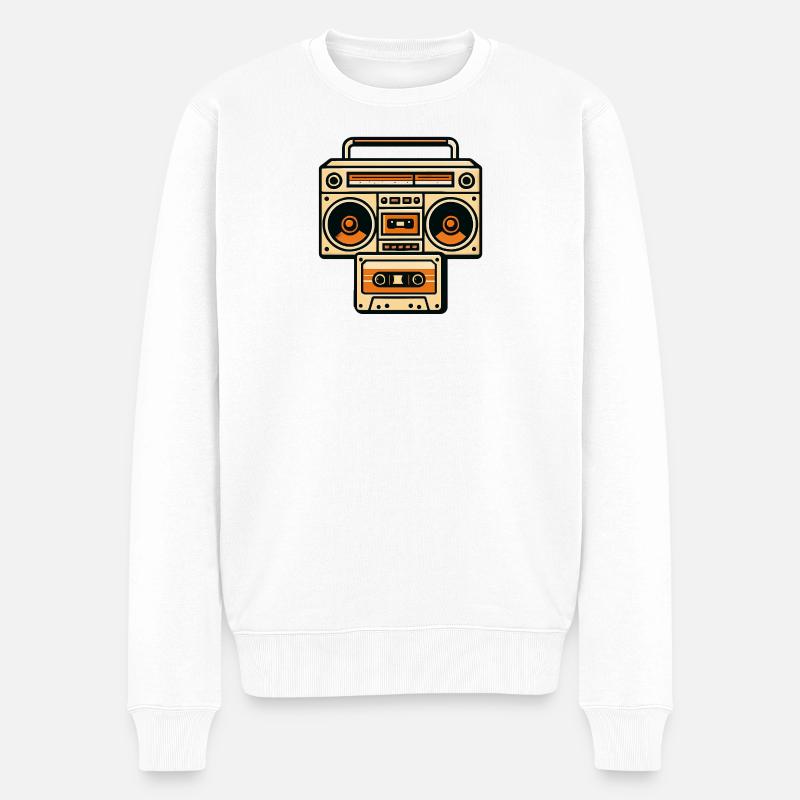 Retro Boombox Grafik Orange - Männer Premium Bio Pullover - Weiß