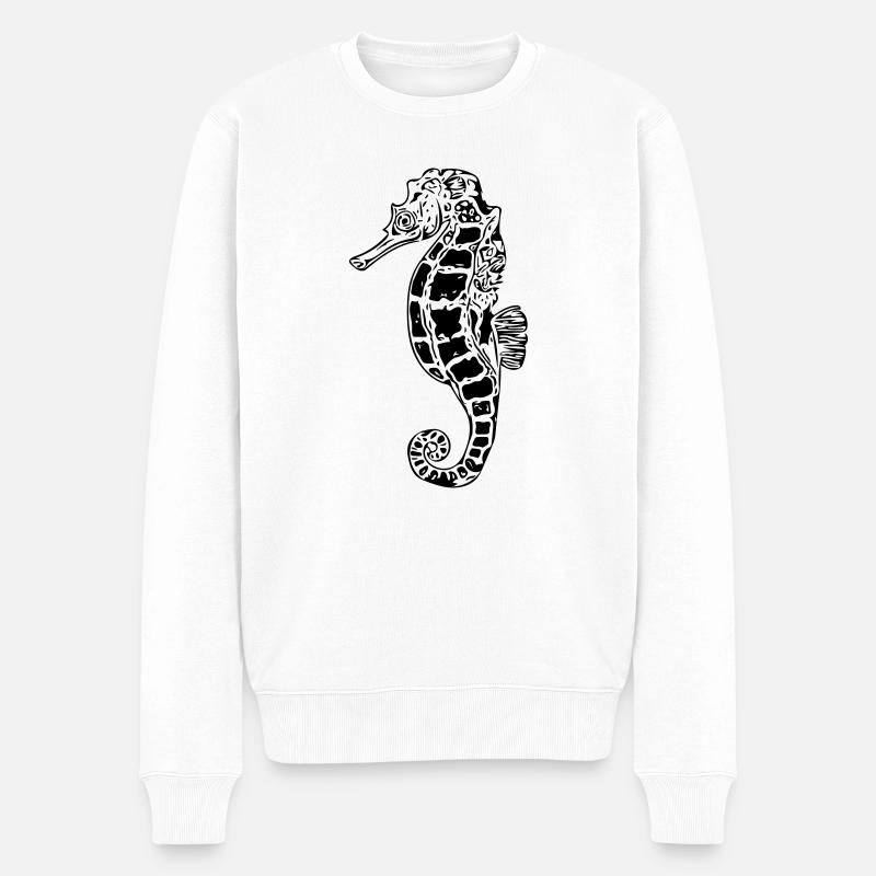 Vintage Seepferd - Vector Style - Männer Premium Bio Pullover - Weiß