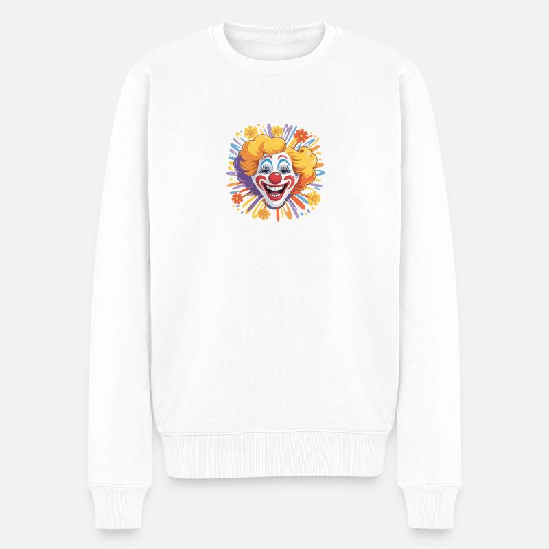 Clown joyeux avec des fleurs - Pull Premium bio Homme - blanc
