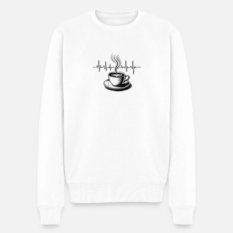 Kaffee Herzschlag - Männer Premium Bio Pullover - Weiß