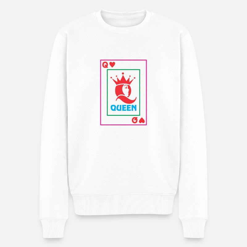 QUEEN Spielkarte - Männer Premium Bio Pullover - Weiß