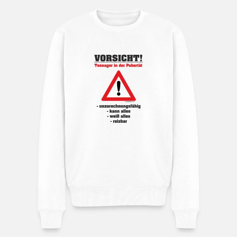 Vorsicht Teenager in der Pupertät - Männer Premium Bio Pullover - Weiß