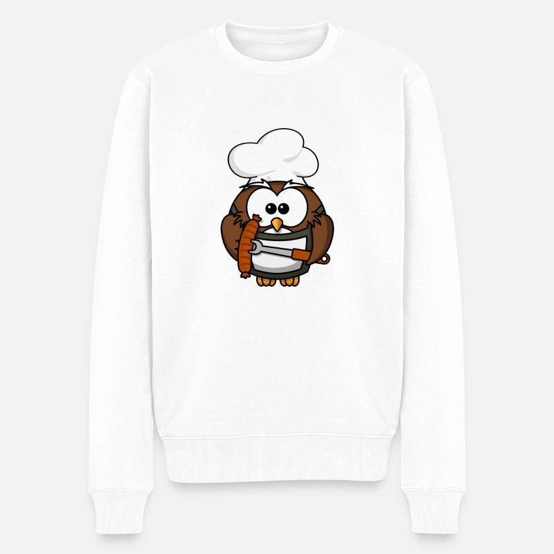 Grillmeister Eule / Papa Eule - Männer Premium Bio Pullover - Weiß