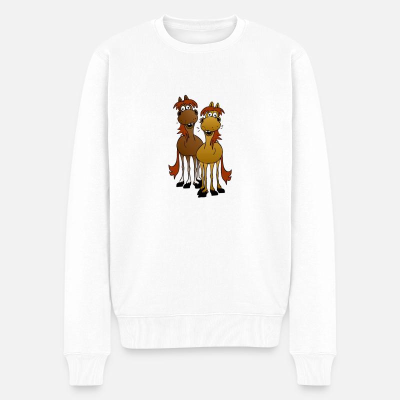 zwei Pferde - Männer Premium Bio Pullover - Weiß