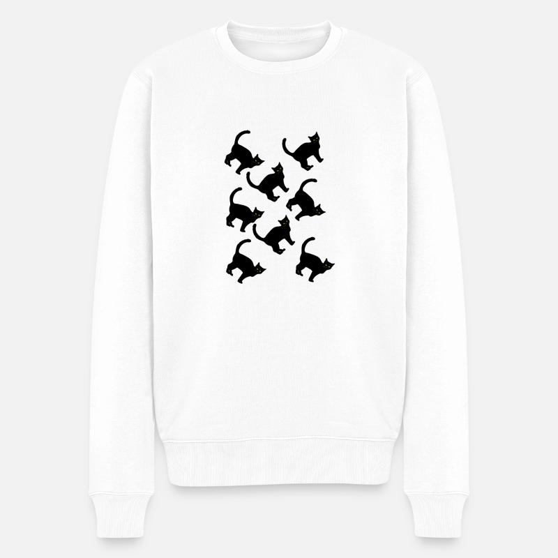 Chat noir - Pull Premium bio Homme - blanc