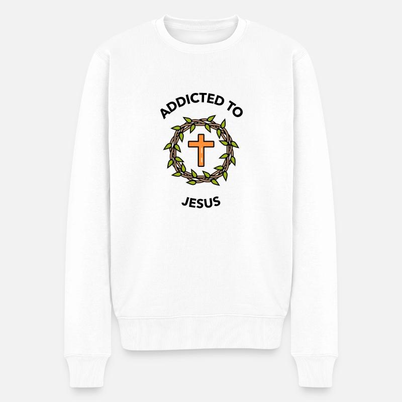Süchtig nach Jesus - Männer Premium Bio Pullover - Weiß