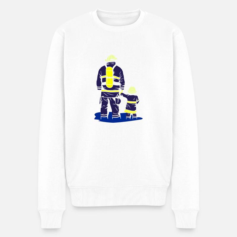 Feuerwehrpapa mit Sohn - Männer Premium Bio Pullover - Weiß