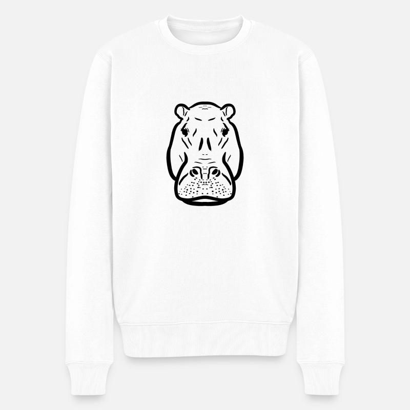Nilpferd schwarz - Männer Premium Bio Pullover - Weiß