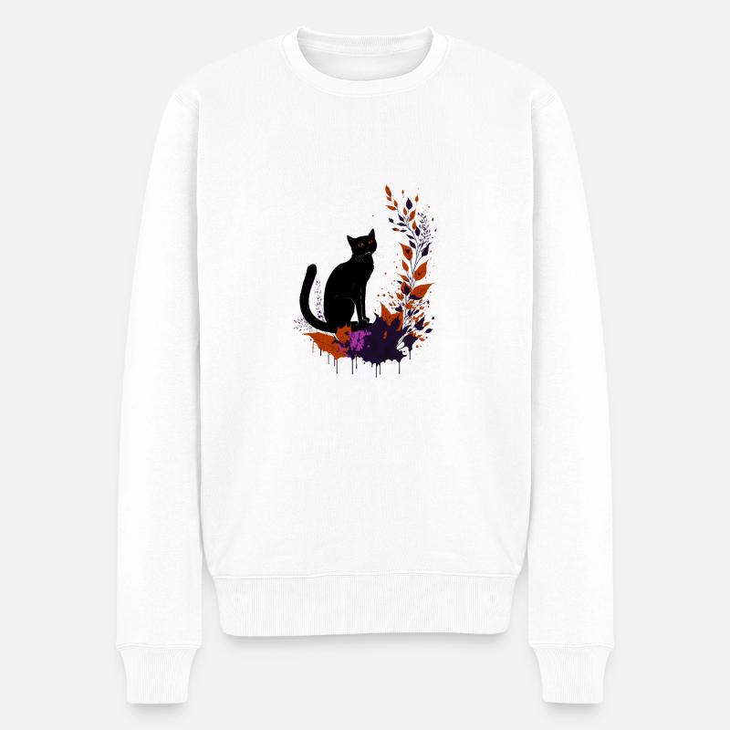 Schwarze Katze - Männer Premium Bio Pullover - Weiß