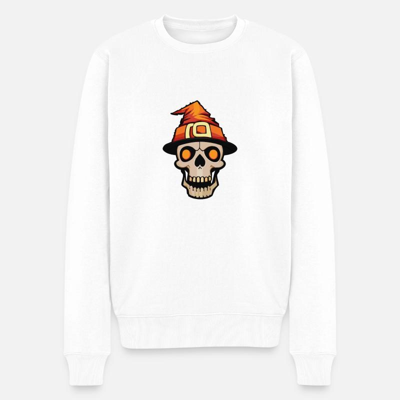 Skelett der Hexennacht - Schauriger Kopf - Männer Premium Bio Pullover - Weiß