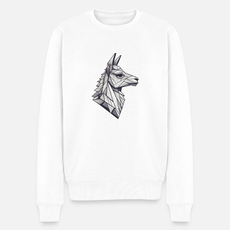 Llama Alpaka Geometrisch - Männer Premium Bio Pullover - Weiß