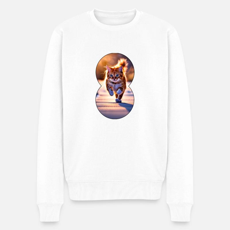 Running Cat 1 - Männer Premium Bio Pullover - Weiß