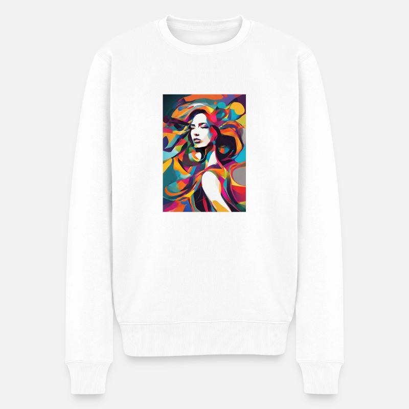 Abstraktes Frauenbild - Männer Premium Bio Pullover - Weiß