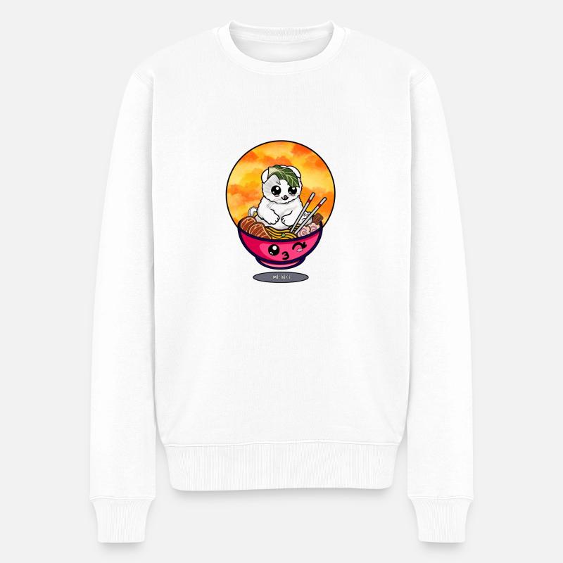 Ramen kitty - Männer Premium Bio Pullover - Weiß