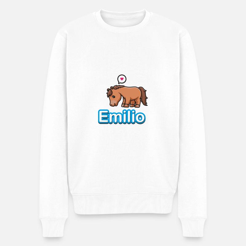 Falkenhof Emilio Comic Pferd - Männer Premium Bio Pullover - Weiß