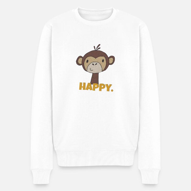 affe happy - Männer Premium Bio Pullover - Weiß