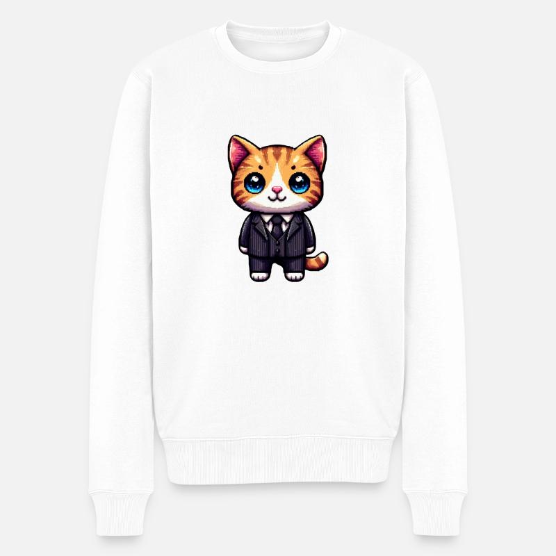 Chat Pixel Art - Pull Premium bio Homme - blanc