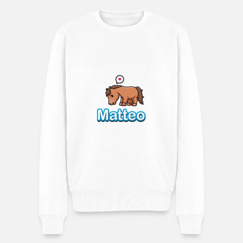 Falkenhof Matteo Comic Pferd - Männer Premium Bio Pullover - Weiß