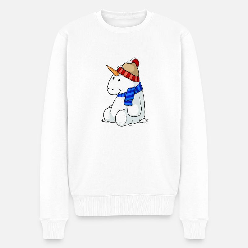 Einhorn Schneemann Comic - Männer Premium Bio Pullover - Weiß