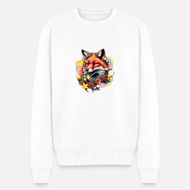 Fuchs,blumen,blumenkranz,Ornament - Männer Premium Bio Pullover - Weiß