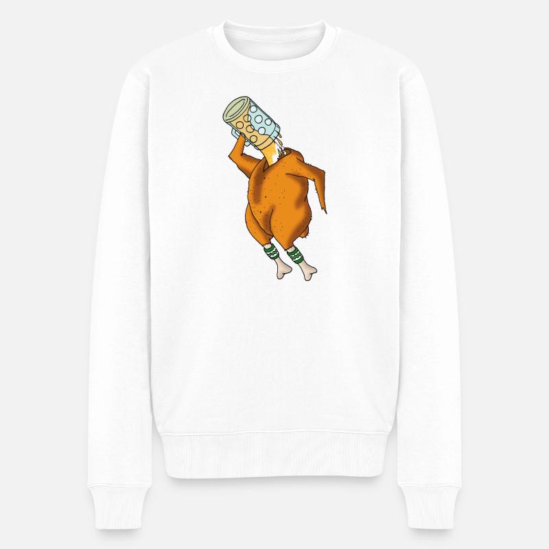 Biertrinkendes Hendl Cartoon - Männer Premium Bio Pullover - Weiß