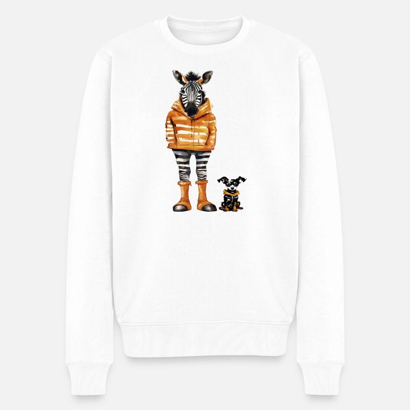 Zebra im orangen Parka - Männer Premium Bio Pullover - Weiß